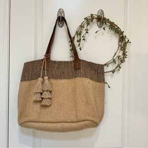 J. Jill Jute/Leather Tote Bag, EUC